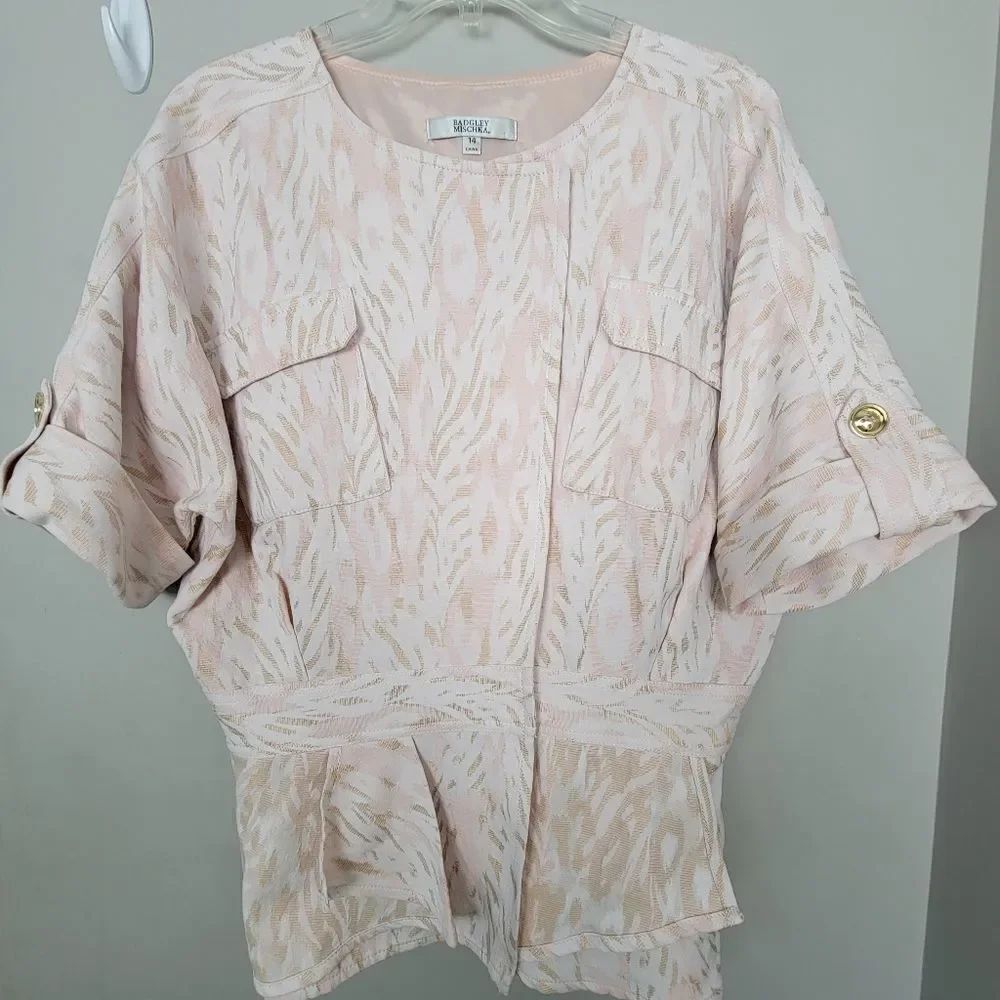 BADGLEY MISCHKA Pink Cinched Waist Animal Print Blazer 14